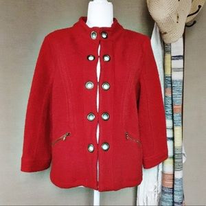 Tria Red Rivet Front 100% Wool Jacket - Size Large